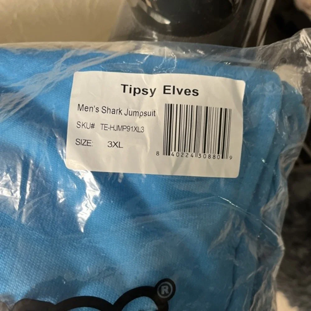 Tipsy Elves Mens Shark Halloween Costume Size‎ 3XL Blue Cosplay Hooded Jumpsuit